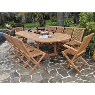 Teako Design Teak Gartenmöbel Set 12-teilig - Ausziehbarer Tisch 200-300cm + 12 Klappstühle - Wetterfest Massivholz