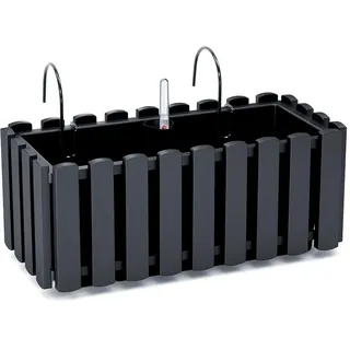 Blumenkasten Blumentopf Balkonkasten Latten-Optik mit Halterungen Wasserspeicher Pflanzkasten Pflanzgefäß inkl. Aufhängung Lattenzaun-Design (380 Anthrazit)