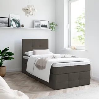 Boxspringbett, Kinderbett MERA PREMIUM MINI 90x200cm + Topper T25 mit Bettkasten, Einzelbett, Stauraum, Jugendbett (Braun - AURA 04) - Braun