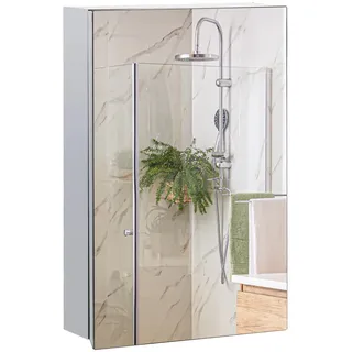 kleankin Spiegelschrank, Badezimmerschrank mit 3 Ebenen, Medizinschrank für Schlafzimmer, Edelstahl, Silber, 39 x 12 x 60 cm