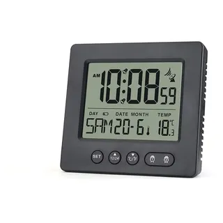Teepacioka Digitaler Funkwecker mit 2 Weckzeiten, Automatische Zeit, Funkuhr, 5-Minuten Snooze, Temperaturanzeige, 2 x AAA-Batterie (Nicht im Lieferumfang enthalten) (Schwarz)