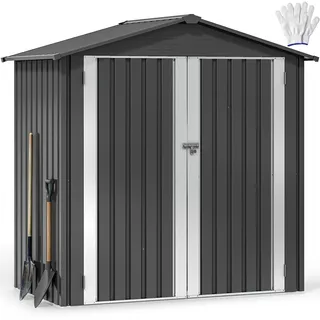 YITAHOME Gerätehaus 1,8x1,2m Wetterfestes Gerätehäuser mit Sicherheitsschloss & Belüftungssystem – Praktische Aufbewahrung für Rasenmäher, Gartengeräte in Garten, Terrasse oder Hof (Dunkelgrau)