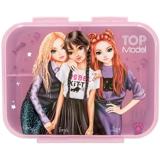 DEPESCHE 13257 TOPModel Rebel Kitty - Brotdose in Lila, mit Model Motiv und Leo Muster, Lunchbox mit 3 Fächern und transparentem Deckel