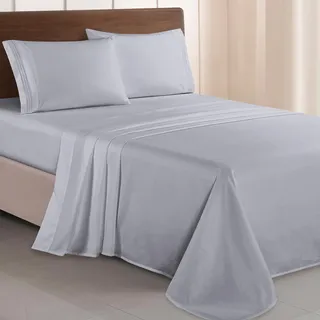 Elegant Comfort Luxuriöses 1500 Premium-Bettwäsche-Set aus Mikrofaser in Hotelqualität, dreireihig, Bestickt, weichstes 4-teiliges Bettlaken-Set, Knitter- und lichtbeständig, Queen, Silber-Hellgrau