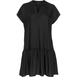 Blusenkleid S.OLIVER "mit Volant am Rock", Damen, Gr. 48, N-Gr, schwarz, Web, Obermaterial: 100% Viskose, unifarben, figurumspielend ca. Mitte Oberschenkel, V-Ausschnitt, Kleider Blusenkleid, luftiges Tunikakleid, Sommerkleid,leichtes Strandkleid,Cover-up, Basic, Topseller
