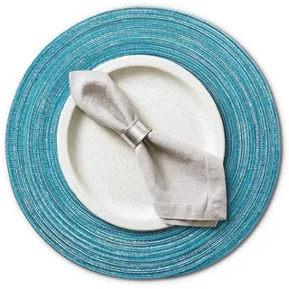 AHHFSMEI Runde Platzsets Set mit 6 runden geflochtenen Platzsets, 38,1 cm, Tischmatten für Esstische, waschbar, hitzebeständig, Platzsets für Party, Weihnachten und den täglichen Gebrauch (Blau