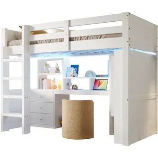 Okwish Hochbett Okwish 90 x 200 cm Kiefer massiv weiß