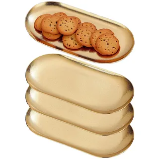 SANQIAHOME 18x8cm Ellipse Vorspeisenteller, 4er Set, dicke Edelstahl Speiseteller,Klein Brotteller Dessertteller für Sushi, Gold
