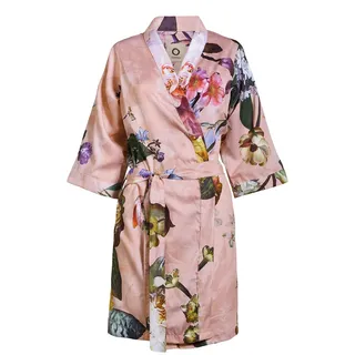 ESSENZA Kimono Fleur Rose, XS - 100% Baumwollsatin - Blumen Pfingstrosen Tulpen