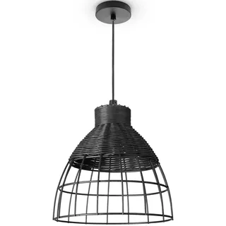 Paco Home Pendelleuchte »PUCU«, Leuchtmittel E27   ohne Leuchtmittel, Korb Lampe LED Hängeleuchte Rattan Esszimmerlampe Boho E27 Vintage, schwarz