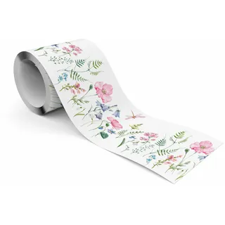 Muralo Tapetenbordüre selbstklebend für Kinderzimmer Blumen Blätter Feldpflanzen , Blau, Grün, Schwarz, Weiß, Rosa, Violett , Papier , Floral, Baum/Pflanze/Natur , Rechteckig , 10x300x300 cm , Tapeten & Wandverkleidungen, Wandtattoos & Sticker
