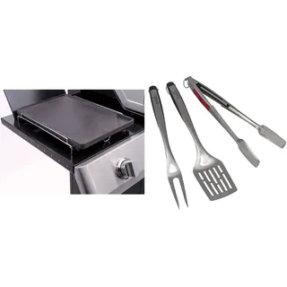 Char-Broil 140 767 - Comfort Grip 3-teiliges Grillbesteck, Edelstahl. & 140 515 - Gussgrillplattenaufsatz für Seitenbrenner alle Char-Broil Modelle.