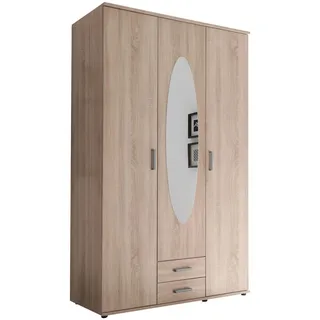 Carryhome Drehtürenschrank , Sonoma Eiche , Glas, Holzwerkstoff , 3 Fächer , 2 Schublade(n) Schubladen , 120x195x55 cm , in verschiedenen Holzdekoren erhältlich, Schrankfront mit Spiegel , Schlafzimmer, Komplette Schlafzimmer und Serien, Schlafzimmerserien