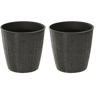 Dehner Kunststofftopf, Ø 25 cm, Höhe 26 cm, Polyrattanoptik,schwarz (Packung mit 2)