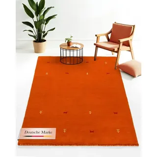 carpetfine Wollteppich Gabbeh Uni, orange 200x250 cm | Moderner Teppich für Wohn- und Schlafzimmer