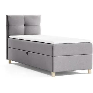 beautysofa Modern Boxspringbett HELEN MINI - Bett mit Federkernmatratze Polsterbett 100x200cm mit Topper Einzelbett - Grau (soro90) - Grau