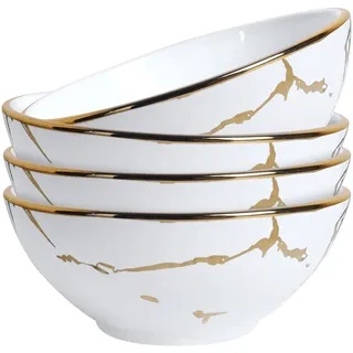fanquare Set aus 4 Weiß Marmor Porzellan Suppenschüssel, 280 ml Müslischale für Salat, Pasta, Ramen, Reis und Dessert, Klein