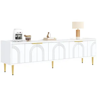 Modfu Tv-Lowboard aus MDF 170x35x47,5 cm Weiß mit Kabeldurchführung und viel Stauraum , Holzwerkstoff , 170x47.5x35 cm , Wohnzimmer, TV Möbel, Lowboards, Lowboards stehend