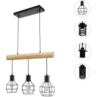 Pendelleuchte HWC-H83, Hängelampe Hängeleuchte, Industrial Vintage Massiv-Holz Metall schwarz ~ 3 Gi