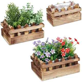 Relaxdays Blumenkasten 3er Set 25,5 x 18,5 x 12 cm Natur