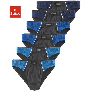 Slip LE JOGGER, Herren, Gr. 8, 6 Stk., grau (grau, blau), Jersey, Obermaterial: 100% Baumwolle, unifarben, körpernah, Unterhosen Slip, mit kontrastfarbenen Highlights