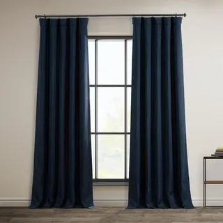 HPD Half Price Drapes Verdunkelungsvorhänge aus Leinenimitat, 244 cm lang, luxuriöse Leinenvorhänge für Schlafzimmer und Wohnzimmer (1 Paneel), 127 x 244 cm, Dunkelblau