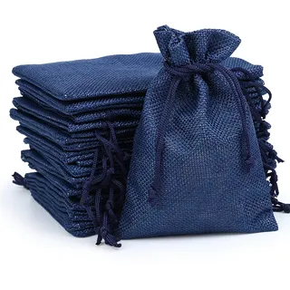 Naler 24 x Jutesäckchen Marineblau Jute Beutel für Adventskalender Stoffbeutel Natur Säckchen Geschenksäckchen - 10 x 14 cm