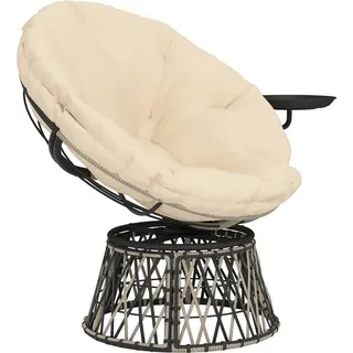 Papasansessel Rattan 360¡ã drehbar Korbsessel mit Kissen Durchmesser 90 cm runder Outdoor Rattansessel Drehsessel Loungesessel Liegesessel f1r Wohnzimmer Garten Balkon Beige - Beige