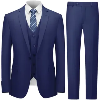 Cooper & Nelson Herrenanzug Slim Fit, 3-teilige Anzüge für Männer, EIN-Knopf-Jacke, Weste, Hose mit Krawatte, Smoking-Set, Marineblau, M