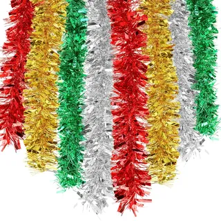 HOWAF 14M Girlande Weihnachten, Weihnachtsgirlande Rot Silber Gold Grün Tannengirlande Weihnachtsdeko Lametta Weihnachtsbaum Girlande Hängende Dekoration für Tür Fenster Kamine Treppengeländer Kranz