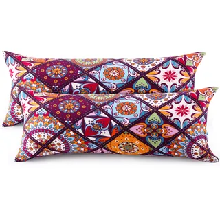 ATsense 2er Set Kissenbezug 40 x 145 cm, 2 Stück - Baumwolle, Bunt Kopfkissenbezug mit Reißverschluss, Superweicher Premium und Hypoallergen, ÖkoTex Super Bequemer Kissenhülle(Böhmen,Paisley)