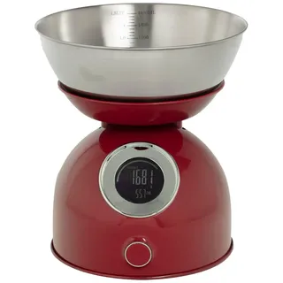 5five Digitale Küchenwaage mit abnehmbarer Schale aus Edelstahl, LED-Anzeige, Uhrfunktion, Kapazität 5 kg, Tara- und Messeinstellung, Rot