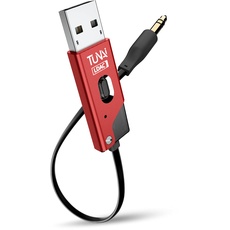 TUNAI Firefly Chat LDAC Bluetooth AUX Adapter - Kabelloser Bluetooth 5.0 Empfänger mit Freisprecheinrichtung für Auto und Heimstereoanlage (Rot)