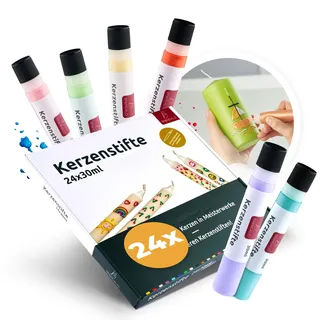 Brandalo® Premium 24er Set Kerzenstifte á 30ml leuchtende Farben – Candle Pen für Kerzen - Taufkerze Selber Machen - Ideal zum Kerzen Dekorieren & Gestalten - Candle Liner – Kerzenfarbe - Kerzenpen