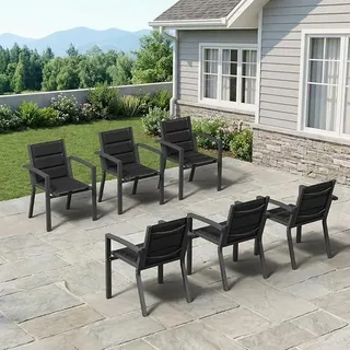 Gartenstühle Stapelbar, 6er Set Aluminium Gartenstuhl mit Armlehnen, Garten Stapelstühle, Balkonstühle, Garten Esszimmerstühle, Wetterfeste Terrassenstühle, Dunkelgrau - Dunkelgrau