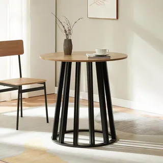 Esstisch 'Lensuu' 76 x Ø80 cm Küchentisch Metallgestell Bistrotisch rund Schwarz/Eicheoptik - Schwarz