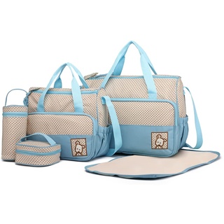 Miss Lulu 5er-Set Baby Wickeltasche Babytasche Tasche Mutter Windeltasche Handtasche Schultertasche Flaschenhalter mit wickelunterlage (Blau)