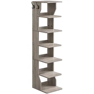 VASAGLE Schuhregal schmal, Standregal mit 7 Ebenen, platzsparend | Schuhablage für Eingangsbereich, Ecke, heather greige ISLAND Kollektion LBS200L01