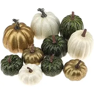 10 Stück künstliche Kürbisse, hochwertige Schaumstoffimitate in verschiedenen Farben, Herbst- und Ernte-Motive, für Bauernhof, Küche und Halloween – Farben nach Zufallsprinzip
