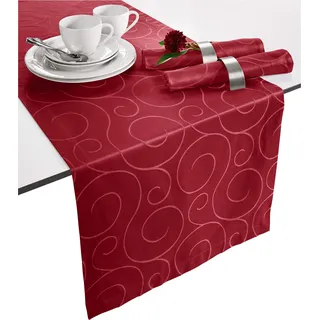 Erwin Müller Tischläufer, Tischdecke Oberhausen, Jacquard Ranken Rubin Größe 40x130 cm - pflegeleicht, bügelleicht, mit Kuvertsaum