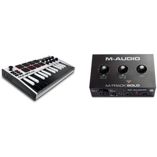 AKAI Professional MPK Mini MK3 White – 25-Tasten USB MIDI Keyboard Controller & M-Audio M-Track Solo – USB Audio Interface für Aufnahmen