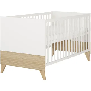 roba Babybett Theo 70 x 140 cm - Mitwachsendes Gitterbett mit Füßen aus Massivholz - Höhenverstellbar - Umbaubar zum Juniorbett - Weiß - Weiß