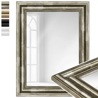 WANDStyle Kleiner Spiegel Silber, Kleiner Wandspiegel Vintage 40x52 cm | Barock Spiegel, Hängespiegel klein, Badspiegel Holz, Flurspiegel Wand, Standspiegel, H550 - Made in Germany