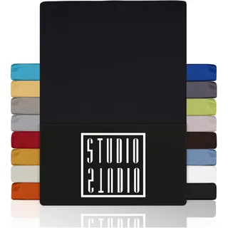STUDIO Basic Spannbettlaken 180x200cm – Jersey-Spannbetttuch aus 100 % gekämmter Baumwolle – Schwarz – Öko-Tex Zertifiziert, bügelfrei & elastisch – für Matratzen 15–25 cm