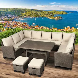 Polyrattan Garten Sitzgruppe FAMILY braun/beige - Braun