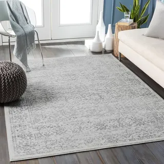 Livabliss Palermo Vintage groß - Orientalischer Wohnzimmer 200x275 cm, Esszimmer, Schlafzimmer - Boho Kurzflor e für einfache Pflege - Elfenbein und Grau
