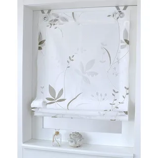 Ösenrollo Raffrollo Dandelion Weiss Natur Taupe Breite 100 x Höhe 140 cm