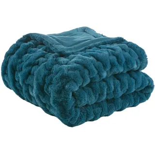 Madison Park Ruched Fur Luxury Throw Teal 50 * 60 Premium Soft Cozy Brushed Long Fur for Bed, Coach or Sofa