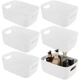 ASelected 6 Stück Aufbewahrungsbox Multifunctional ordnungsboxen Aufbewahrungskorb mit Griffen Stapelbar Kunststoffbox Weiß für Küche Büro Schrank Bad
