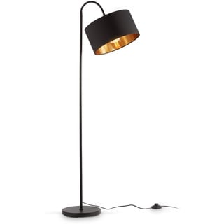 B.K.Licht - Stehlampe Vintage mit Fußtaster, Lampenschirm aus Stoff, schwenkbar, Leselampe, Deko Wohnzimmer, Lampe, Deckenfluter, Bogenlampe, Standleuchte, Industrial, 25x145 cm, Schwarz-Gold